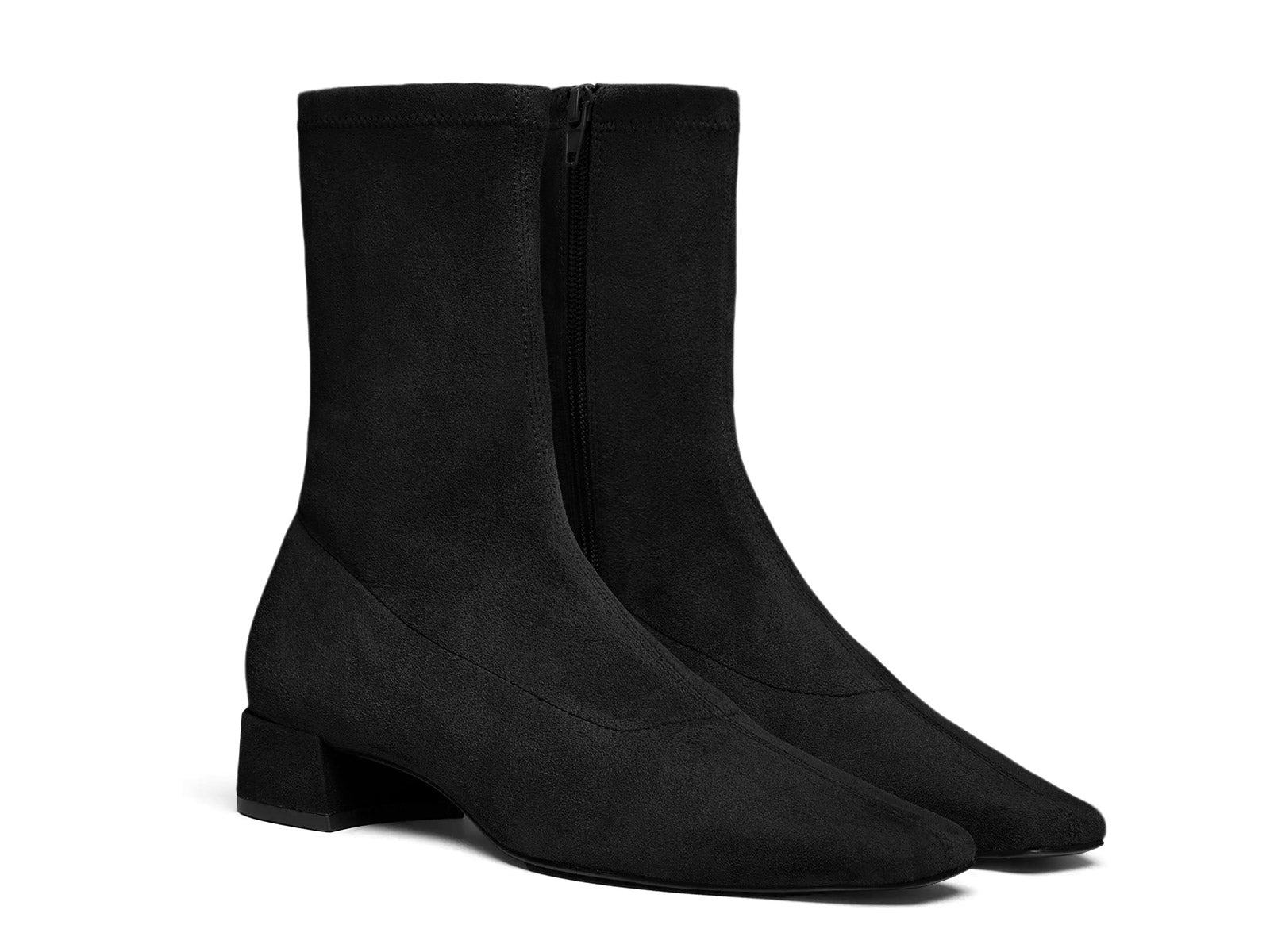 Coutgo Womens Black Suede Square Toe Booties
