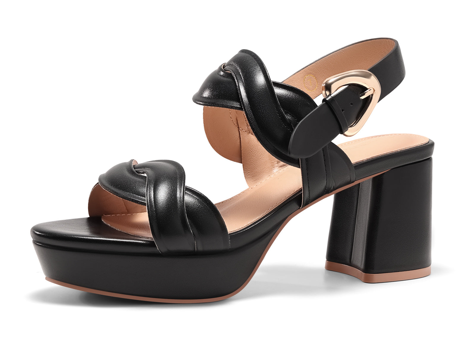 Coutgo Womens Black Platform Sandals Cork Chunky Heels