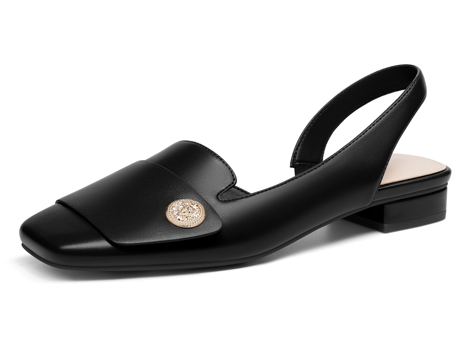 Coutgo Womens Black Chunky Low Heels