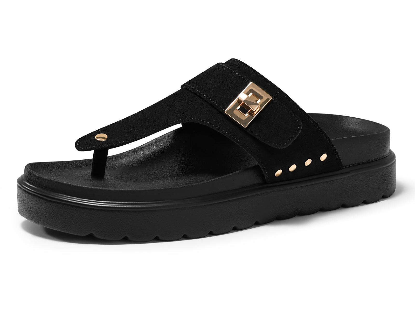 Coutgo Womens Black Platform Thong Sandals