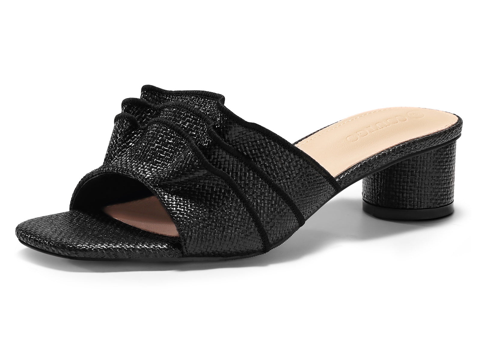 Coutgo Womens Black Raffia Chunky Low Heels Sandals