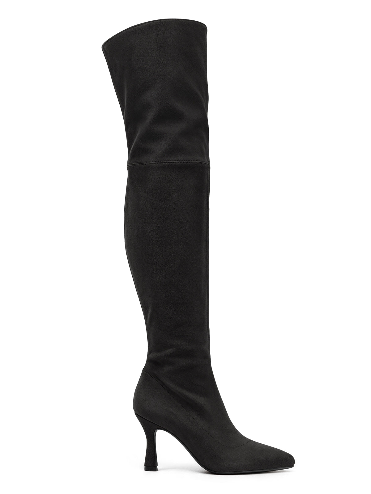Coutgo Womens Suede Black Over Knee Heel Boots