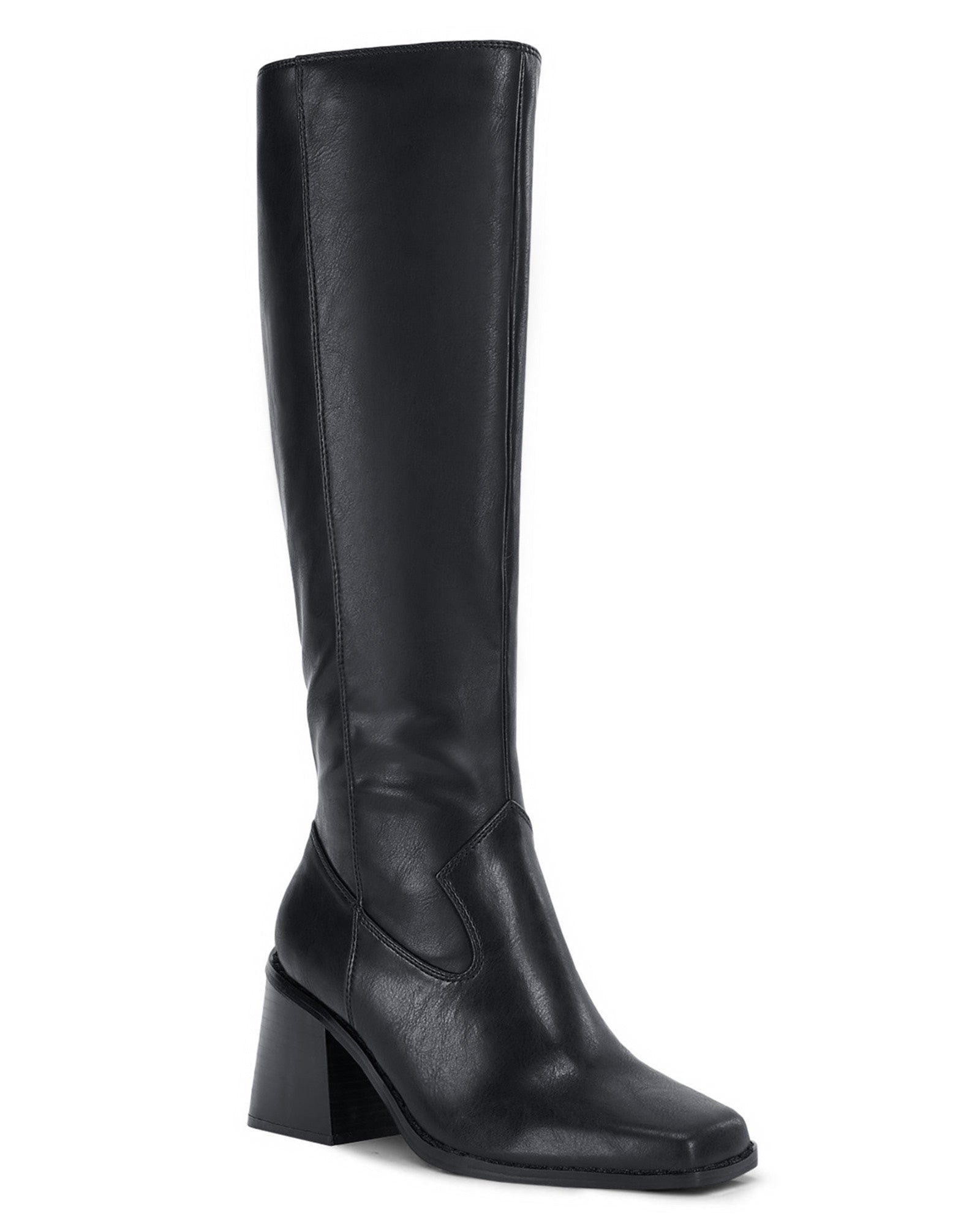 Coutgo Womens Black PU Knee High Heel Boots
