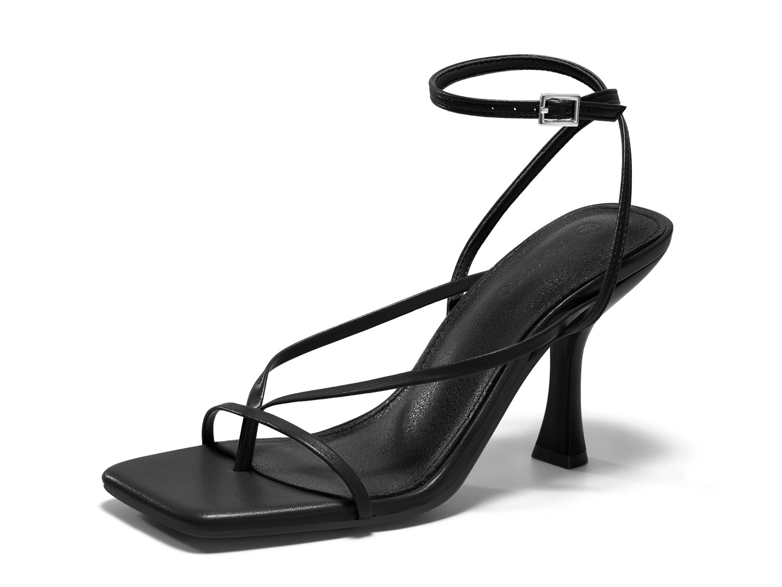Coutgo Womens Black Strappy Kitten Heels Sandals