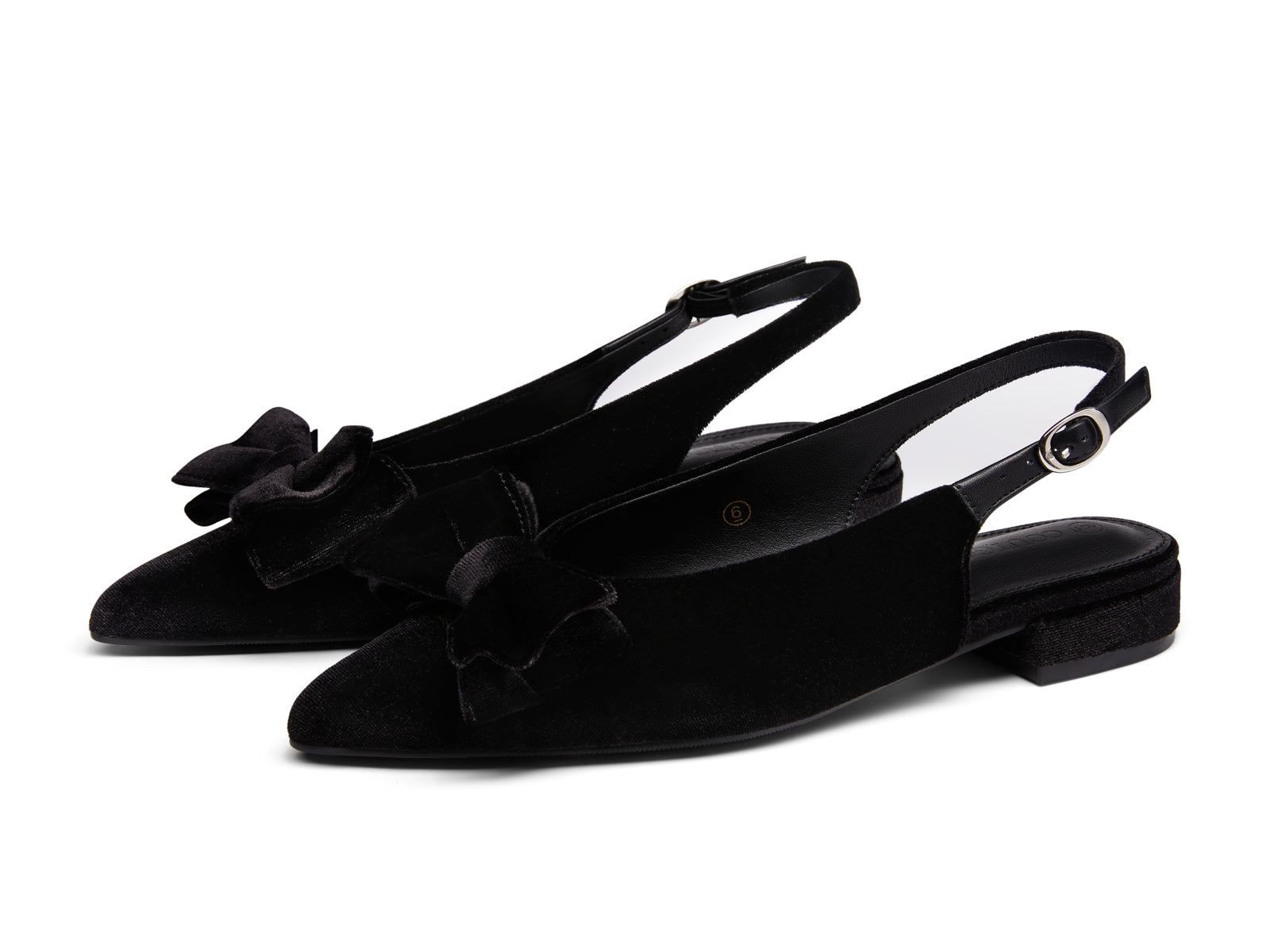 Coutgo Womens Black Pointed Toe Slingback Flats