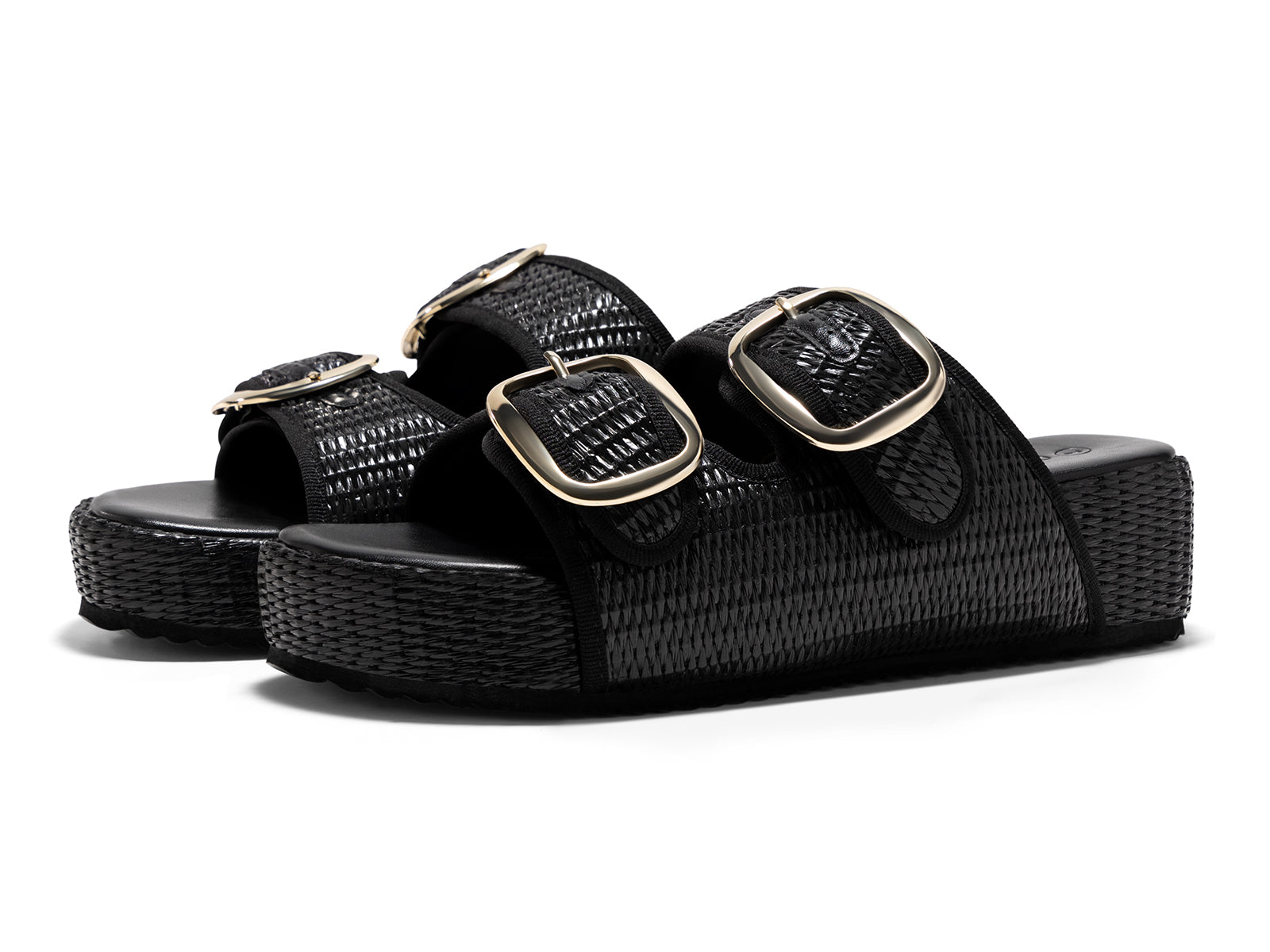 Coutgo Womens Black Platform Raffia Sandals