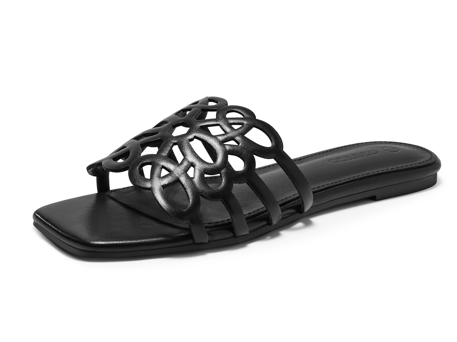 Coutgo Womens Black Flat Sandals