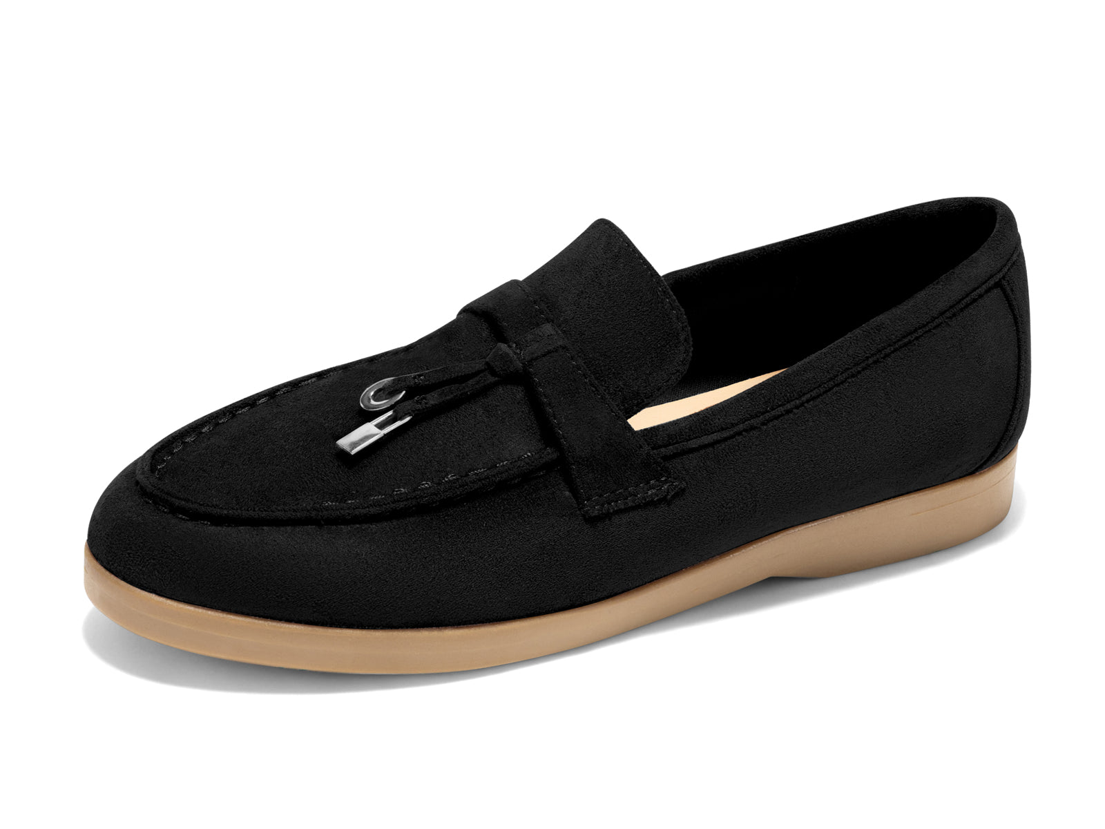 Coutgo Women Black Slip On Moccasin Loafers