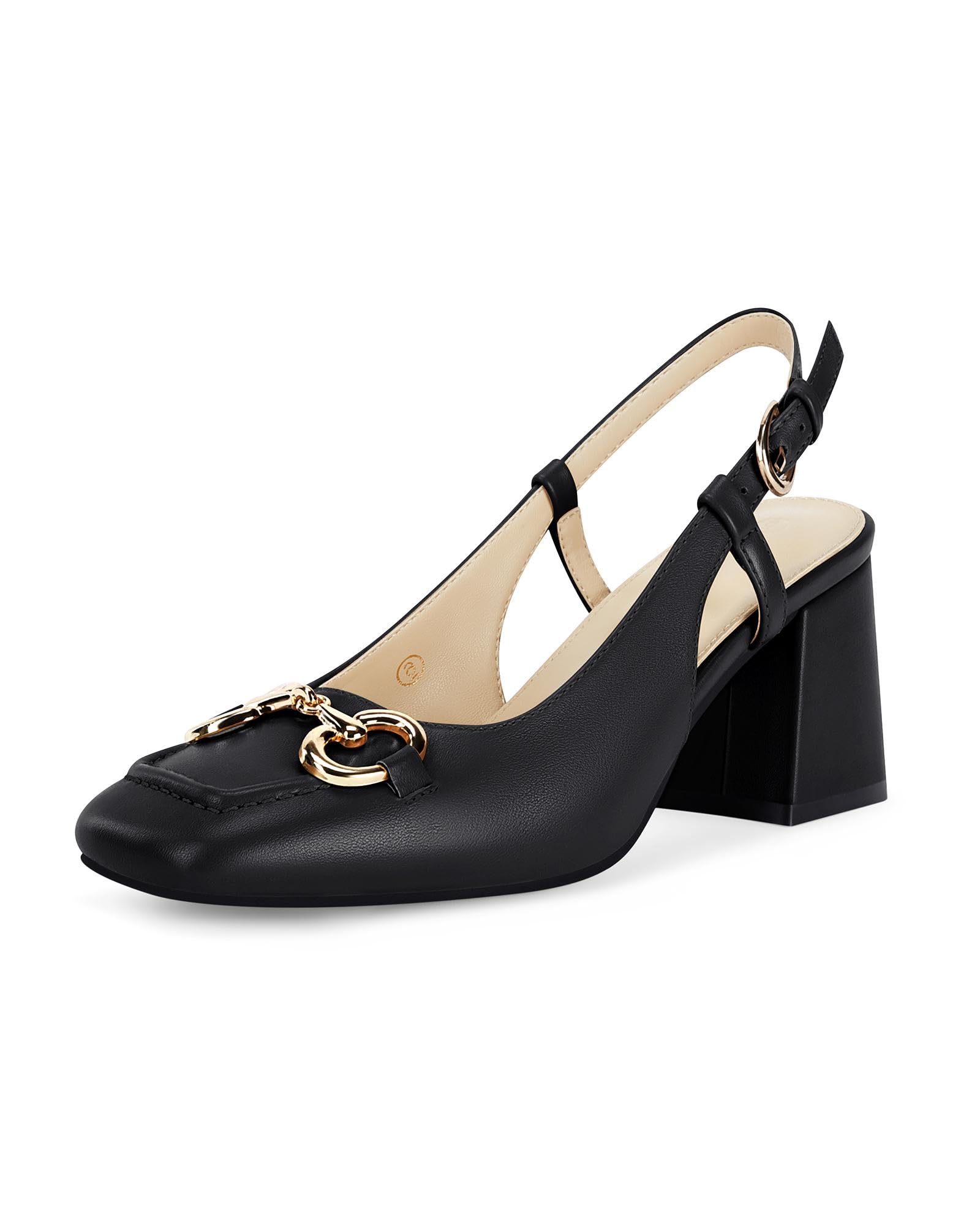 Coutgo Women's Black Slingback Chunky Block Heels