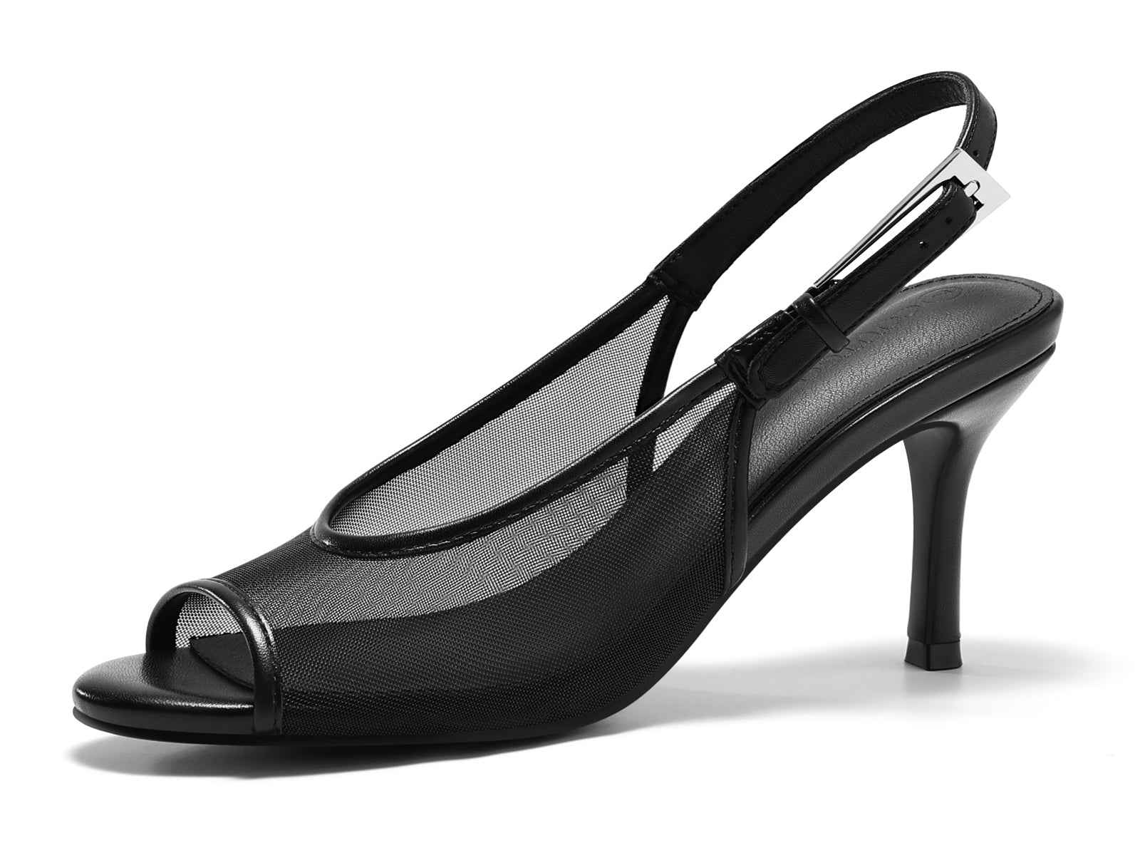 Coutgo Womens Black Slingback High Heels Mesh Sandals
