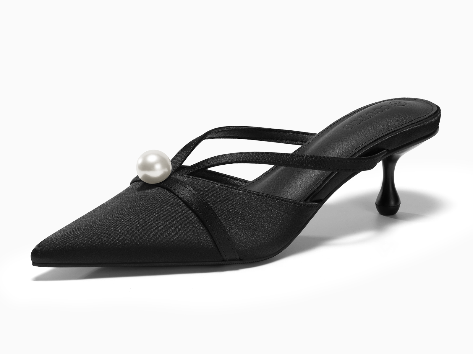 Coutgo Womens Black Pearl Kitten Heels