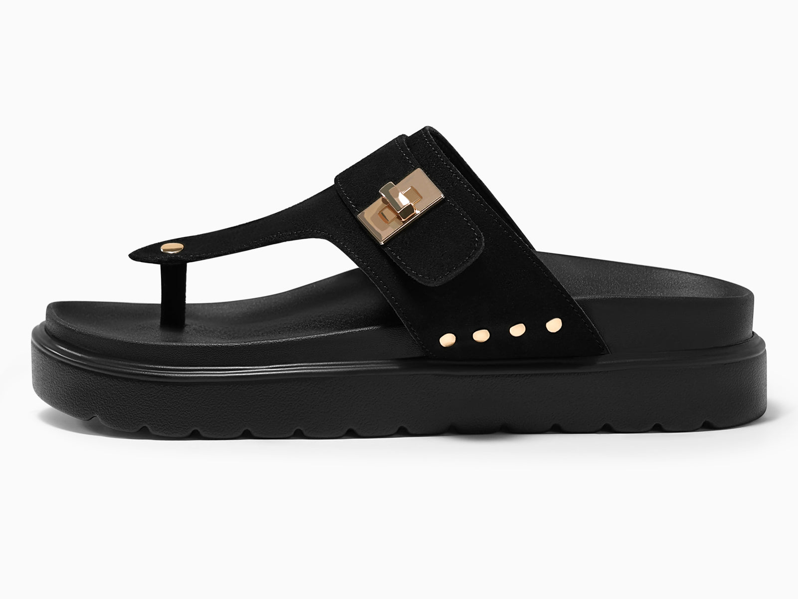 Coutgo Womens Black Platform Thong Sandals