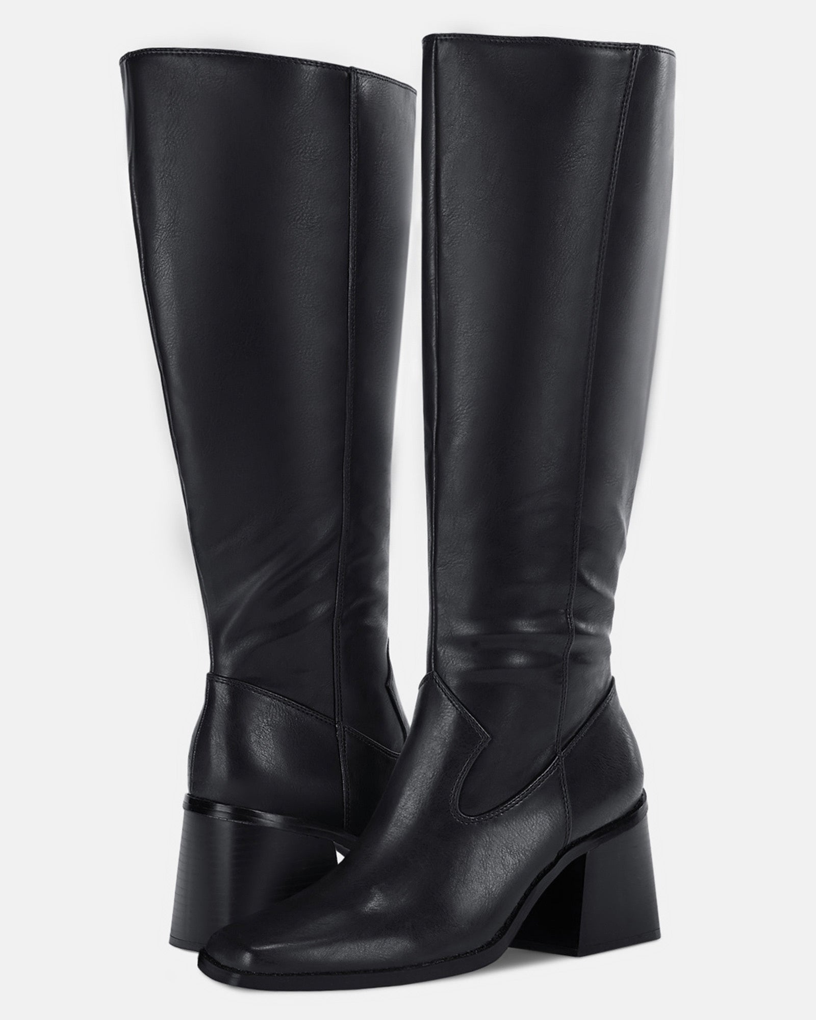 Coutgo Womens Black PU Knee High Heel Boots