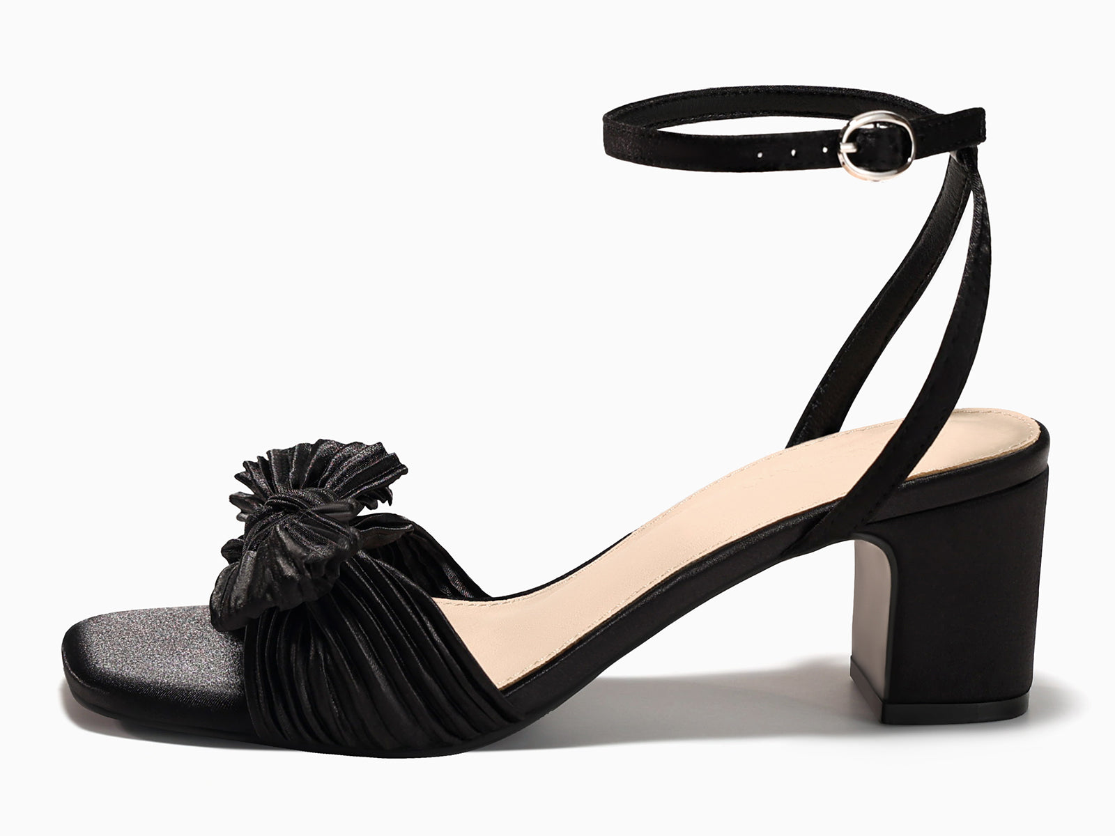 Coutgo Womens Black Pleated Bow Sandals