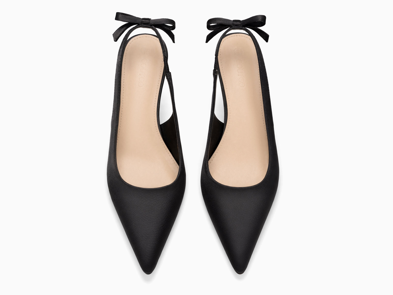 Coutgo Womens Black Slingback Heels with Bow