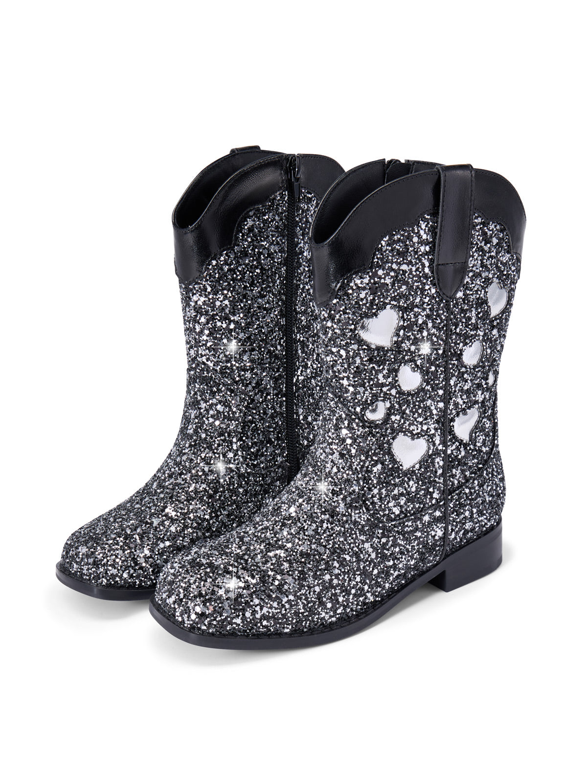 Coutgo Women Black Glitter Cowgirl Boots