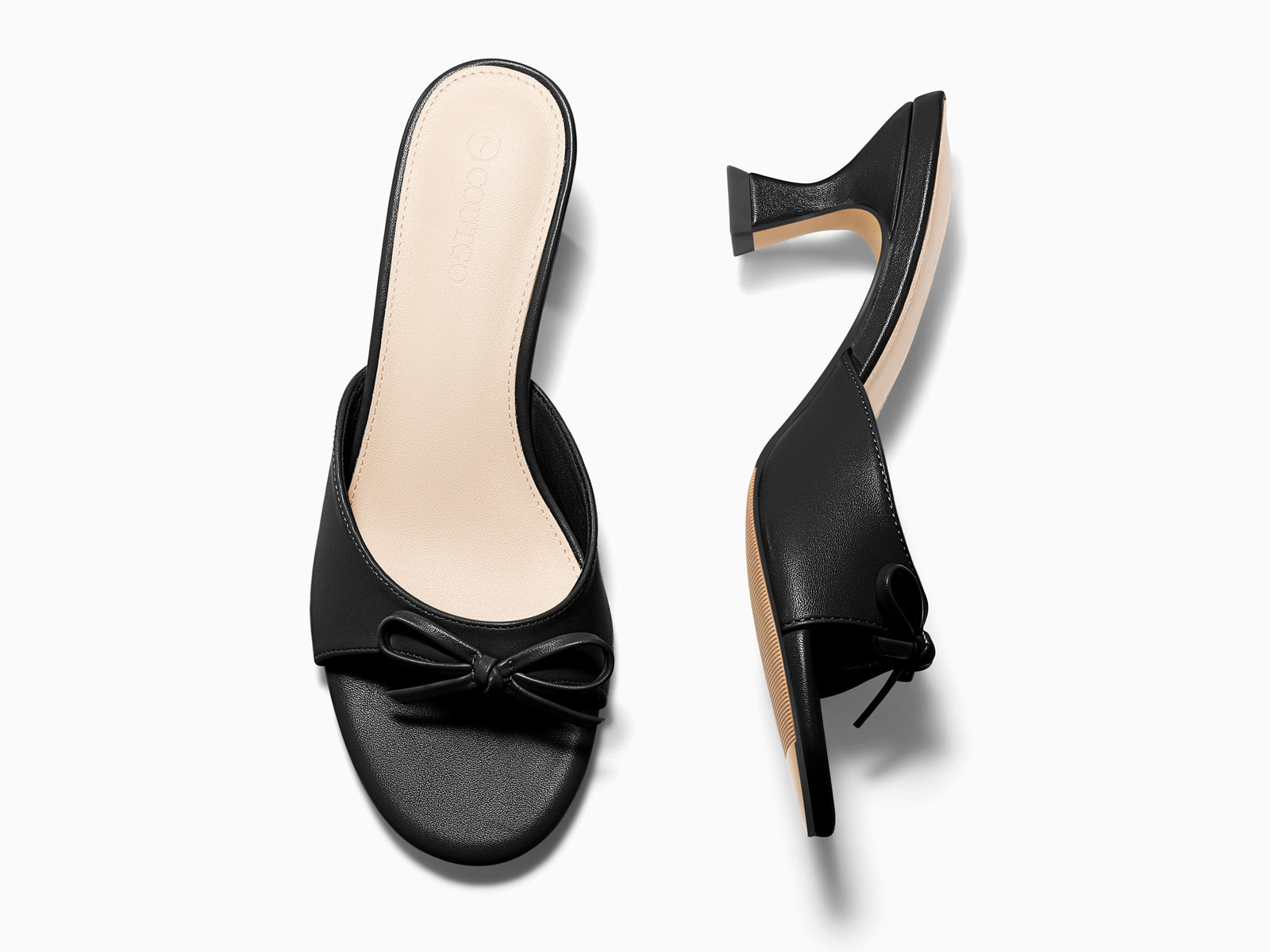 Coutgo Women's Black Pu Kitten Heels Sandals