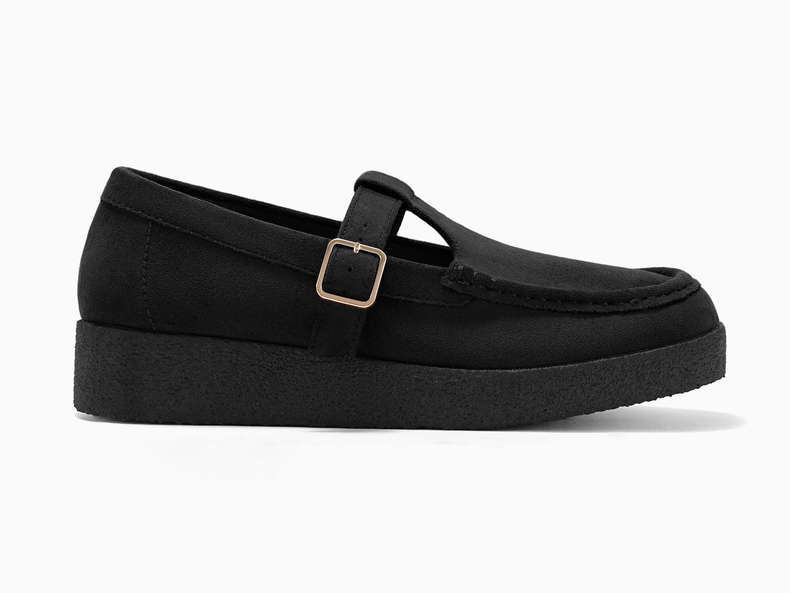 Coutgo Women Suede Black Square Toe Platform Loafers