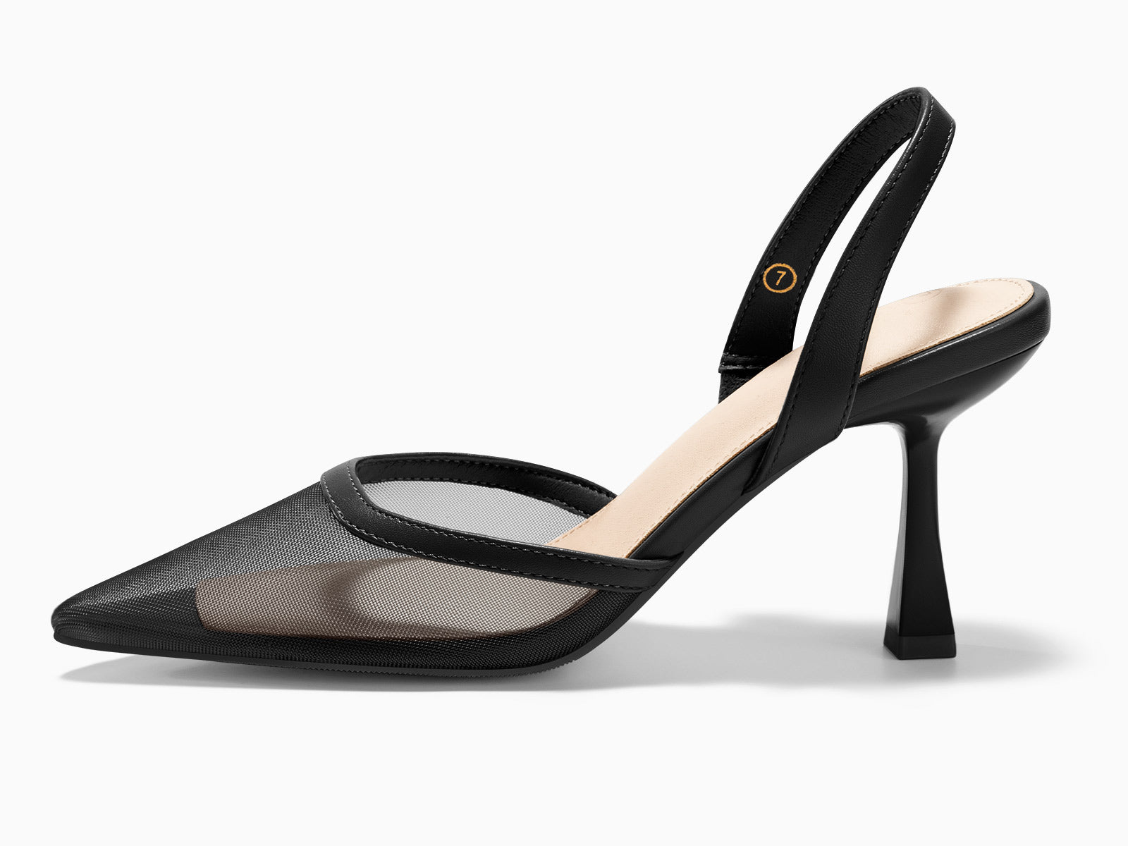 Coutgo Womens Black Mesh Slingback Heels