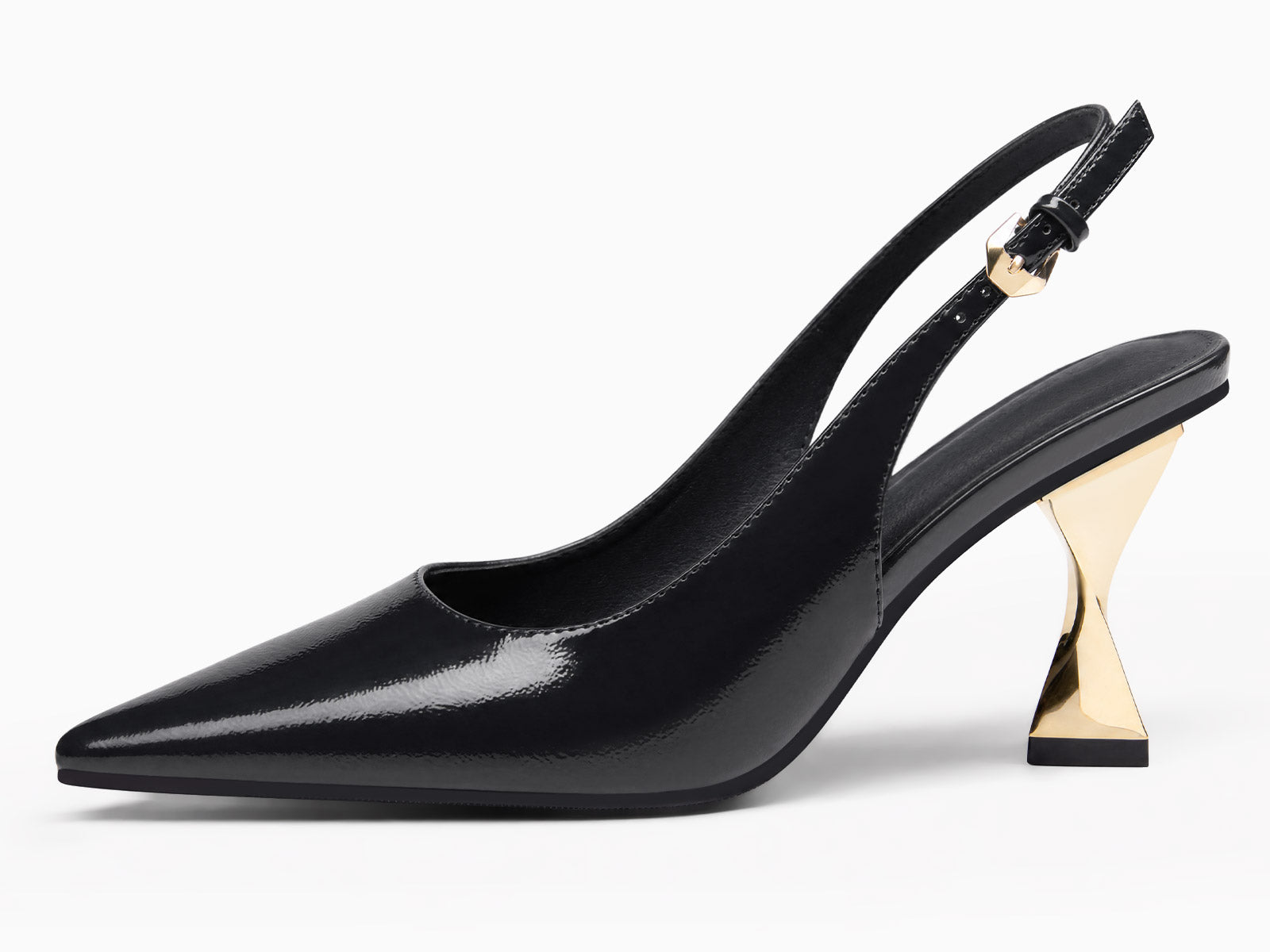 Coutgo Women's Black Kitten Slingback Heels