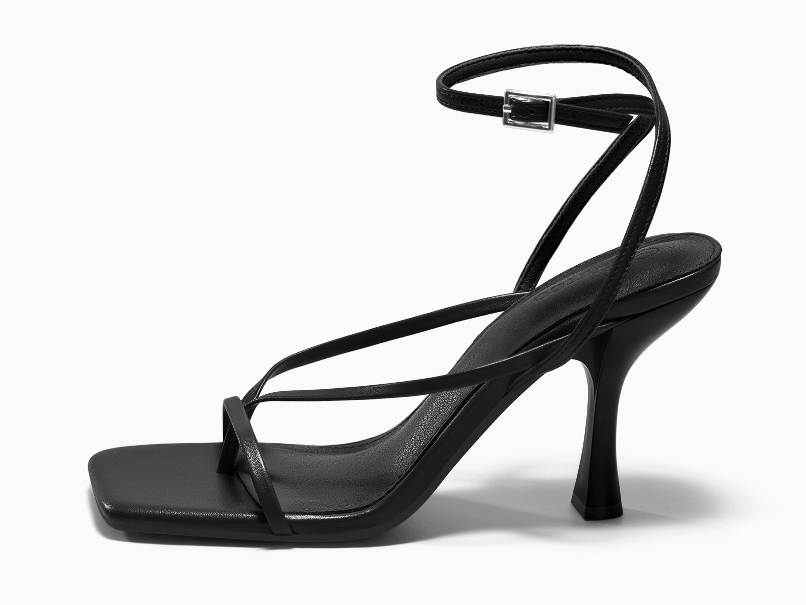 Coutgo Womens Black Strappy Kitten Heels Sandals