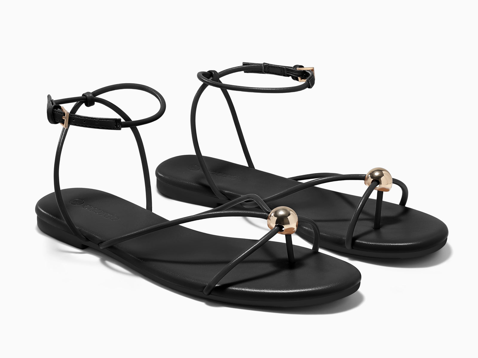 Coutgo Womens Black Strappy Flat Sandals