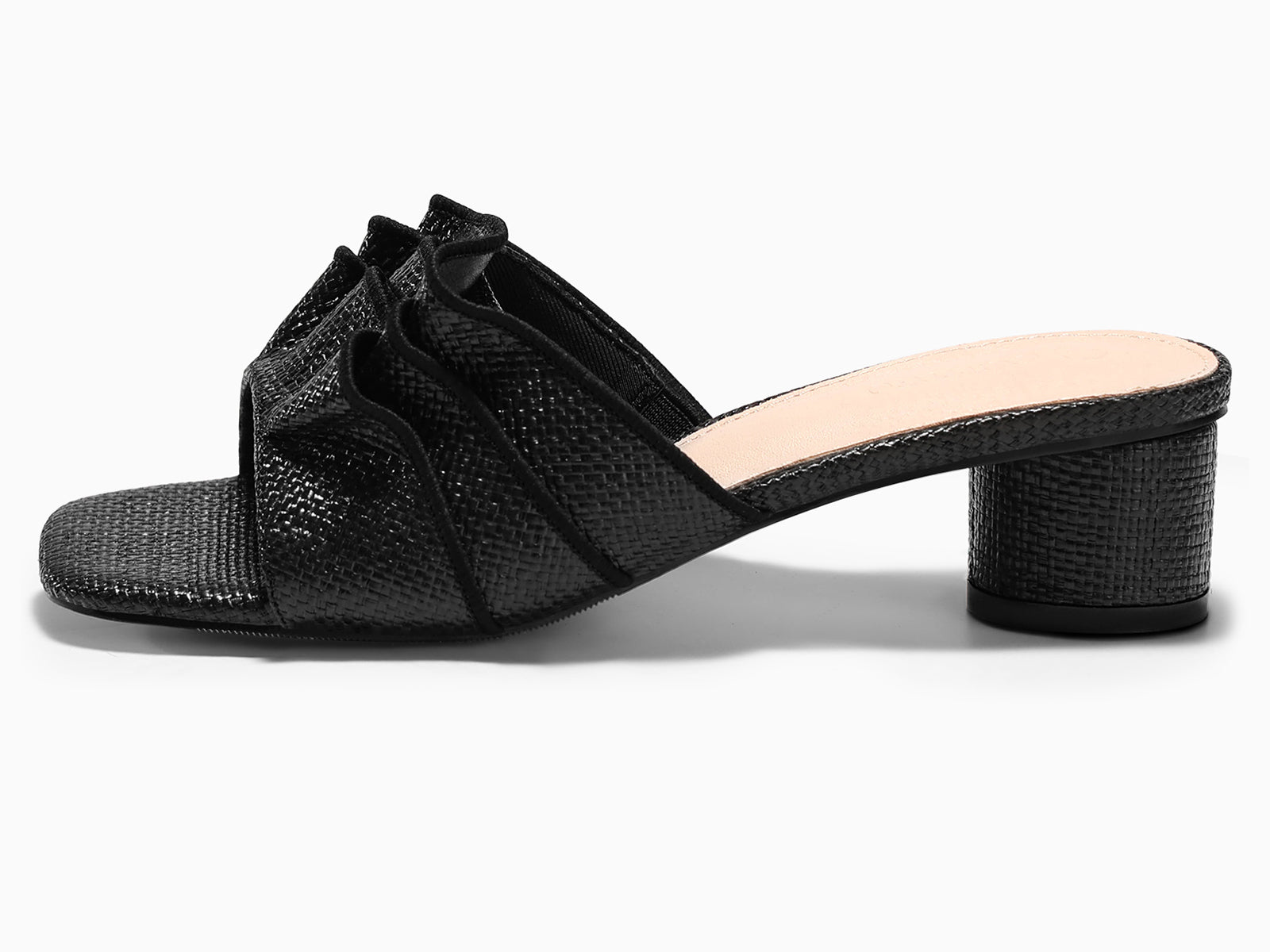 Coutgo Womens Black Raffia Chunky Low Heels Sandals