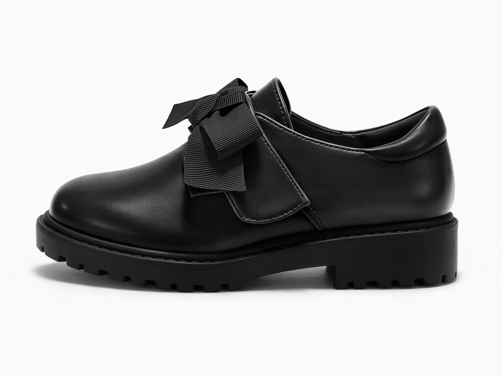 Coutgo Girls Black Pu Bow Platform Loafers