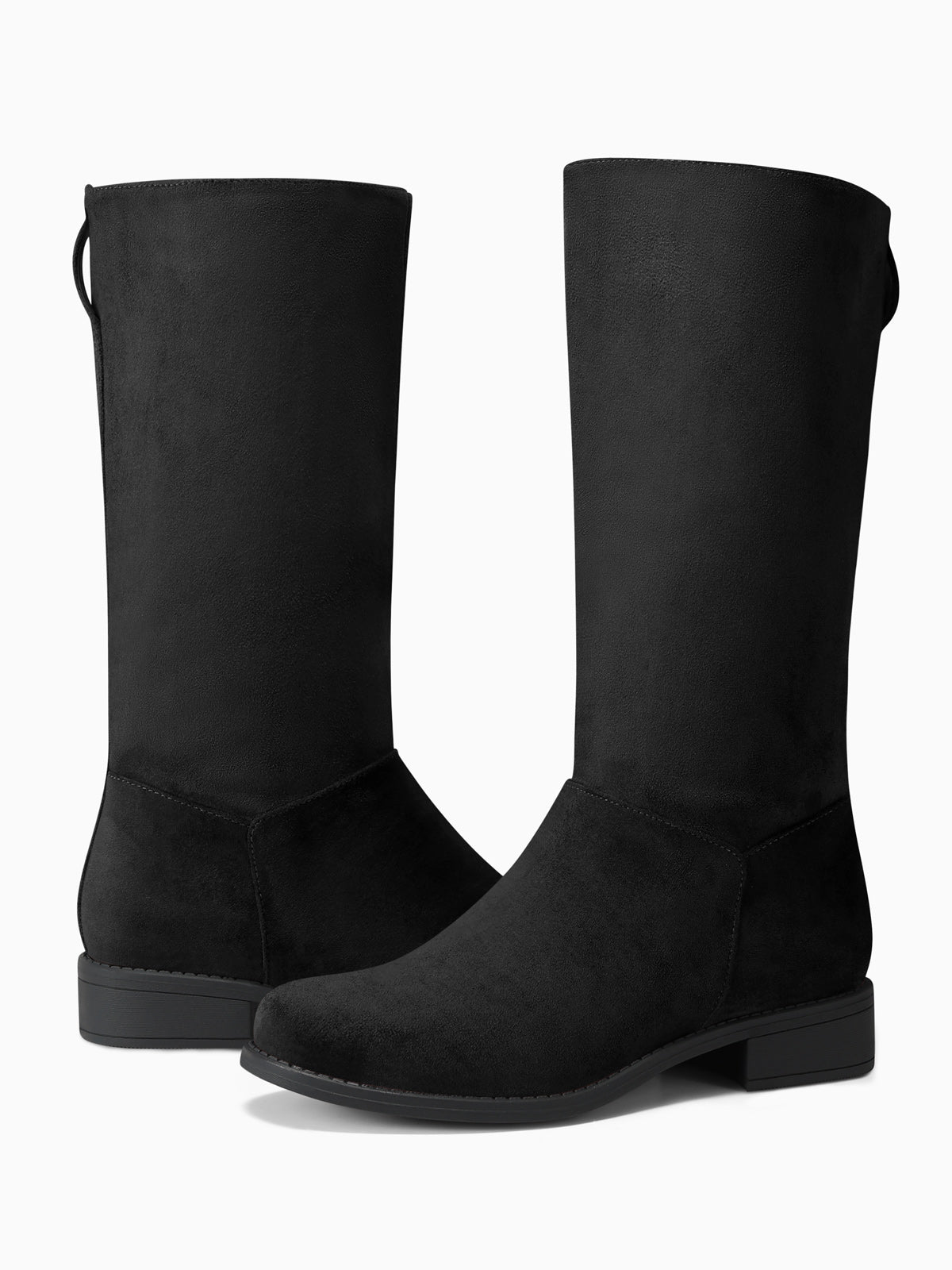 Coutgo Women Black Suede Square Toe Riding Boots
