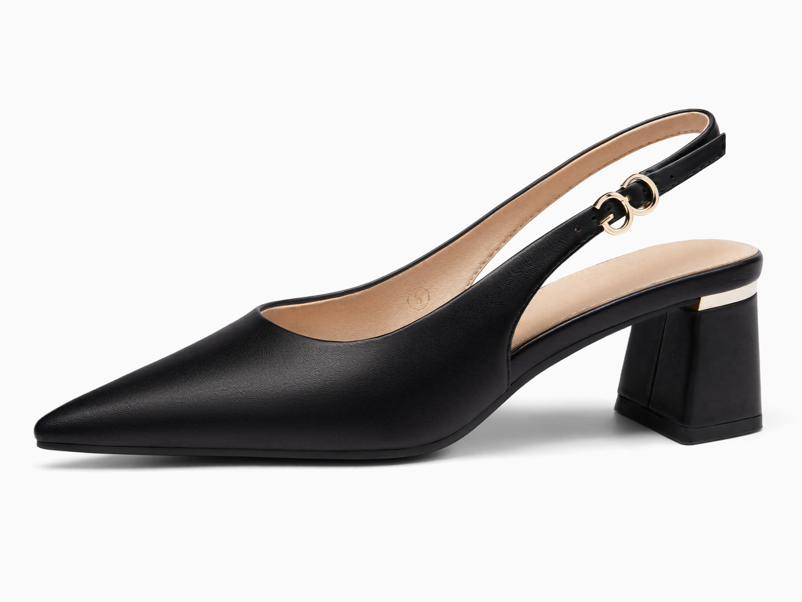 Coutgo Womens PU Black Slingback Chunky Heels
