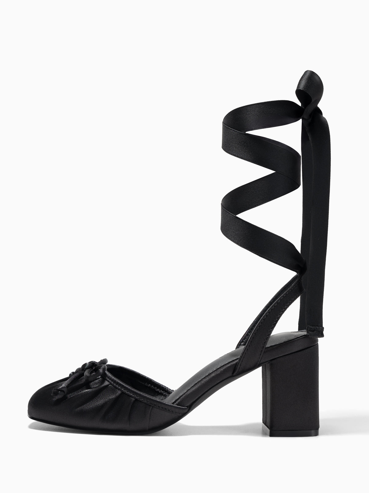 Coutgo Women Black Bow Chunky Heel Pumps