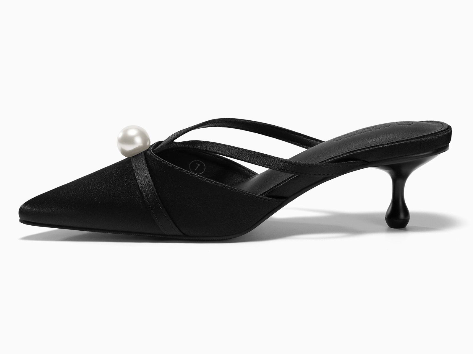 Coutgo Womens Black Pearl Kitten Heels