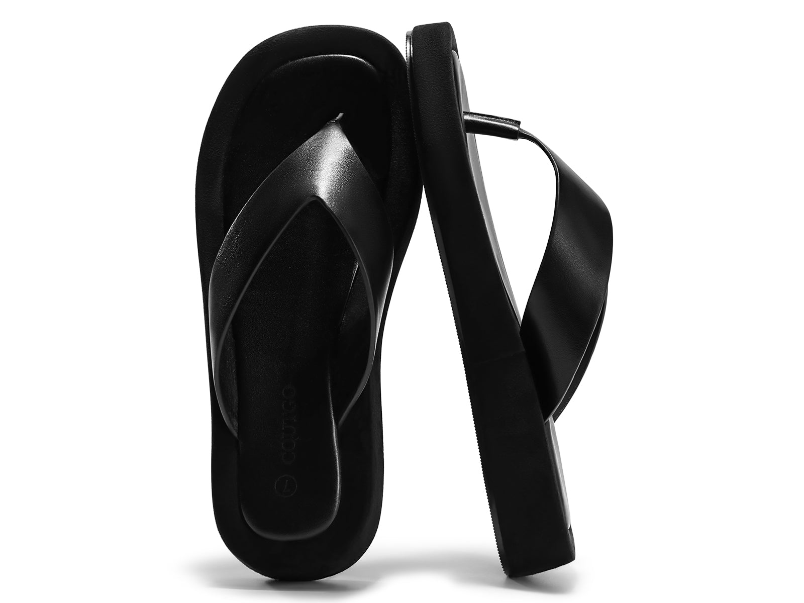 Coutgo Womens Black Platform Flip Flops Sandals