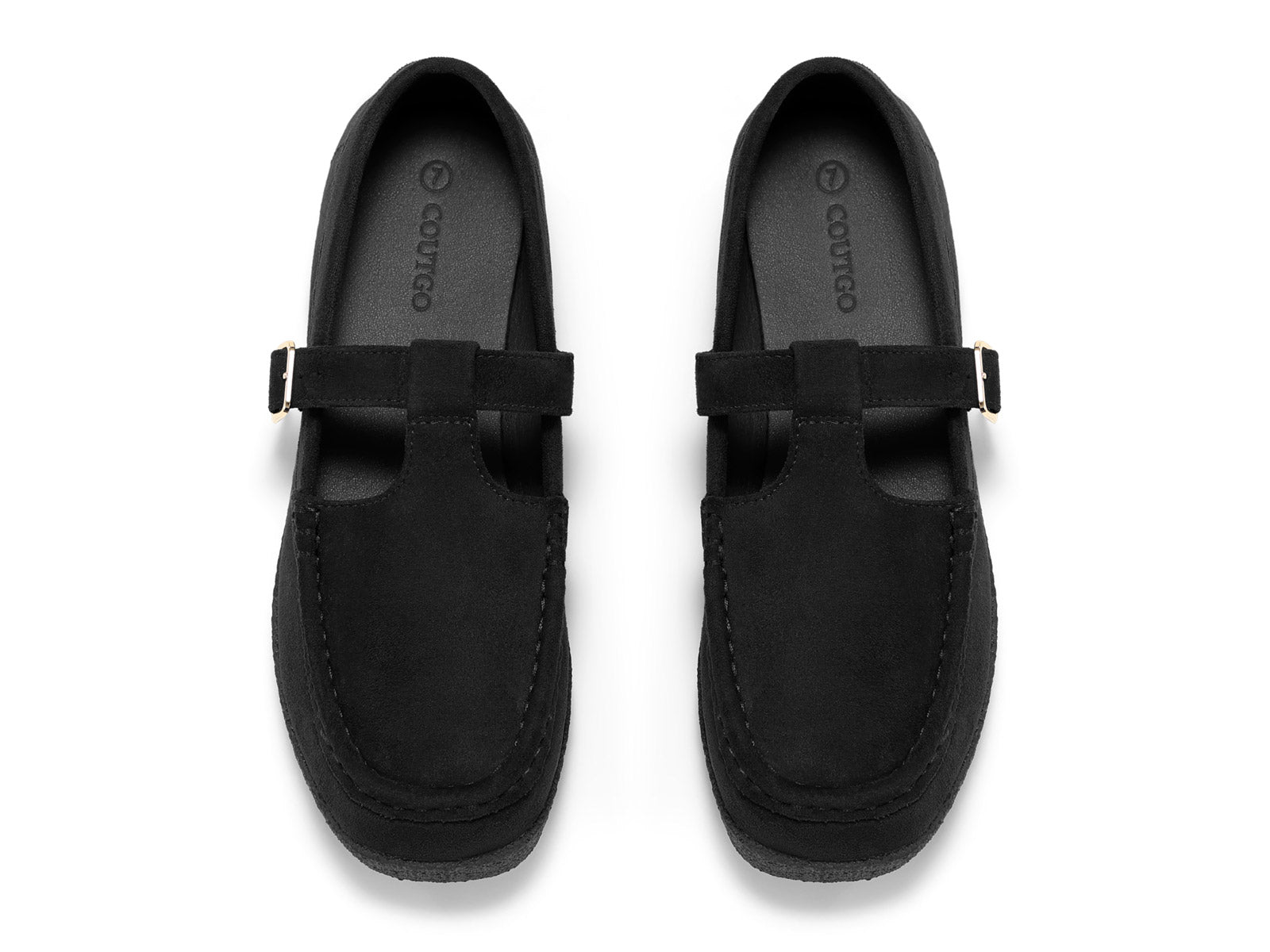 Coutgo Women Suede Black Square Toe Platform Loafers