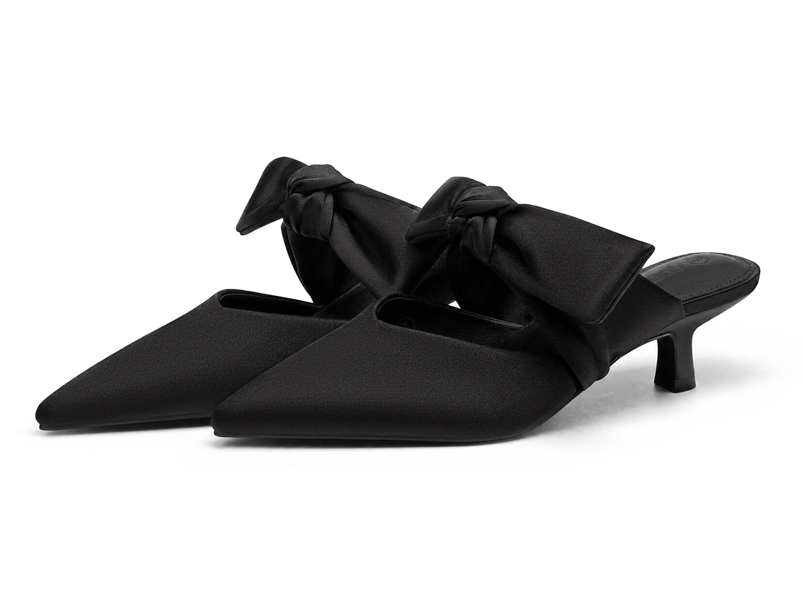 Coutgo Women's Black Kitten Bow Strap Heels