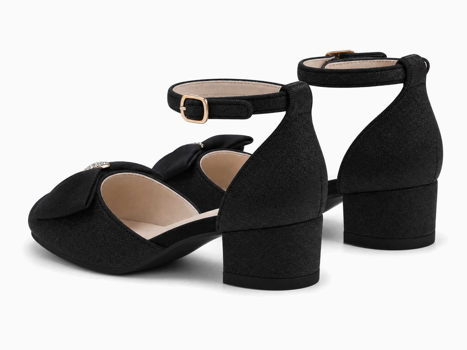 Coutgo Womens Black Slingback Chunky Low Heels