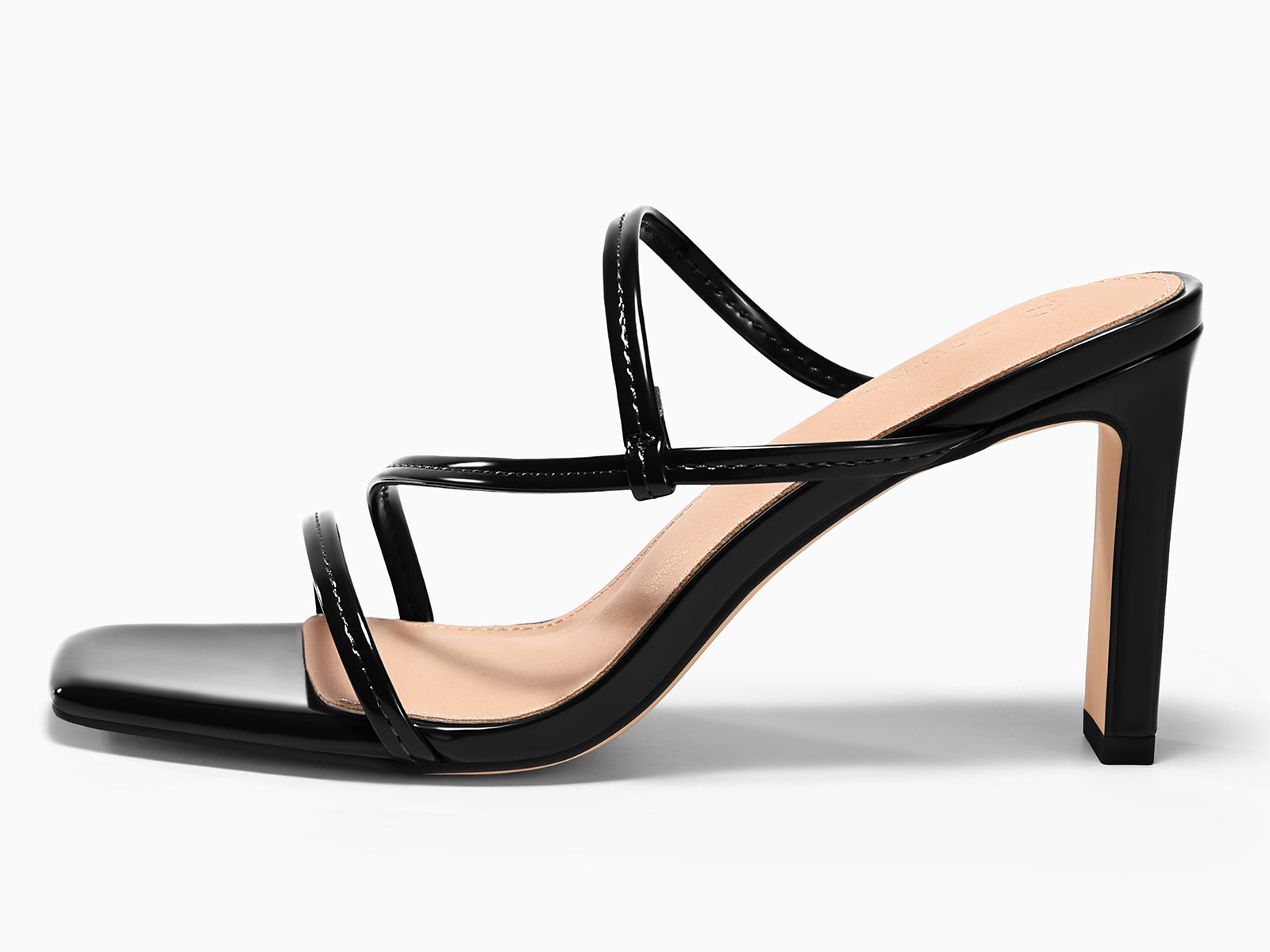 Coutgo Womens Black Strappy Chunky Heels Sandals