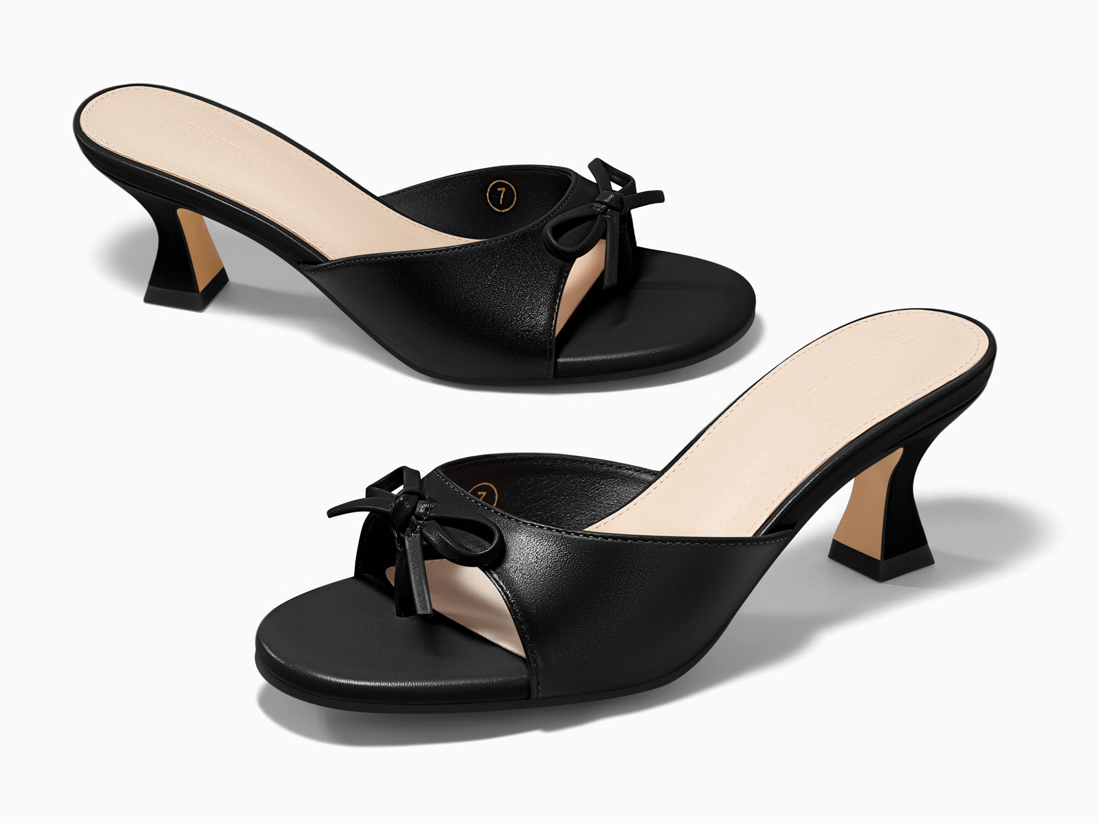 Coutgo Women's Black Pu Kitten Heels Sandals