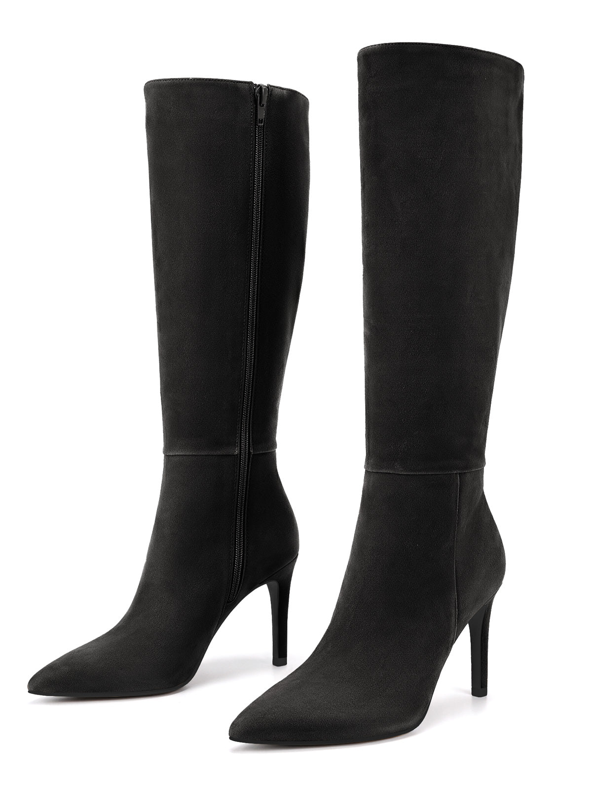 Coutgo Womens Black Suede Stiletto Knee Boots