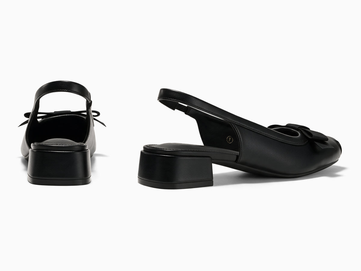 Coutgo Womens Black Bow Slingback Dress Heels