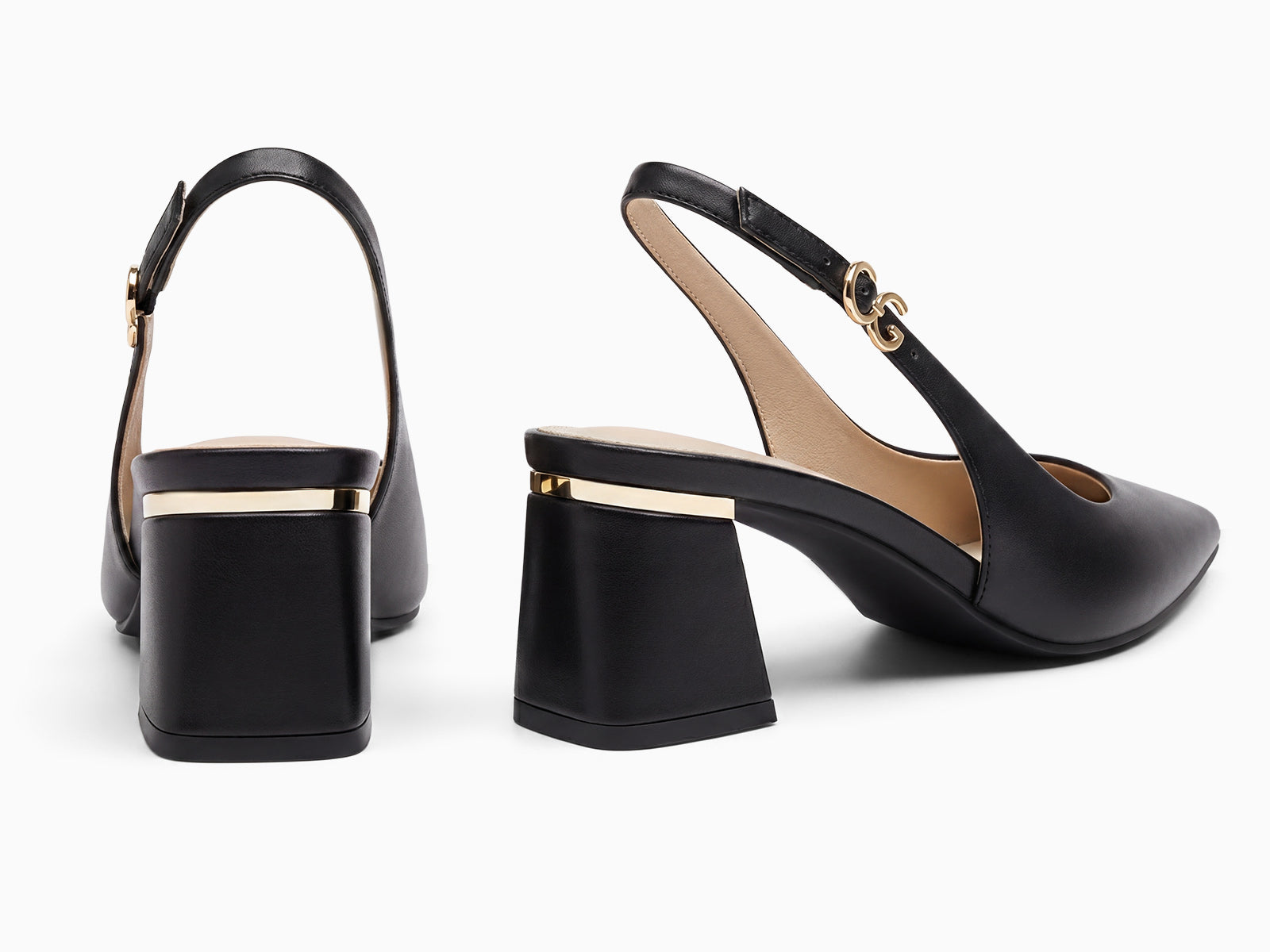 Coutgo Womens PU Black Slingback Chunky Heels