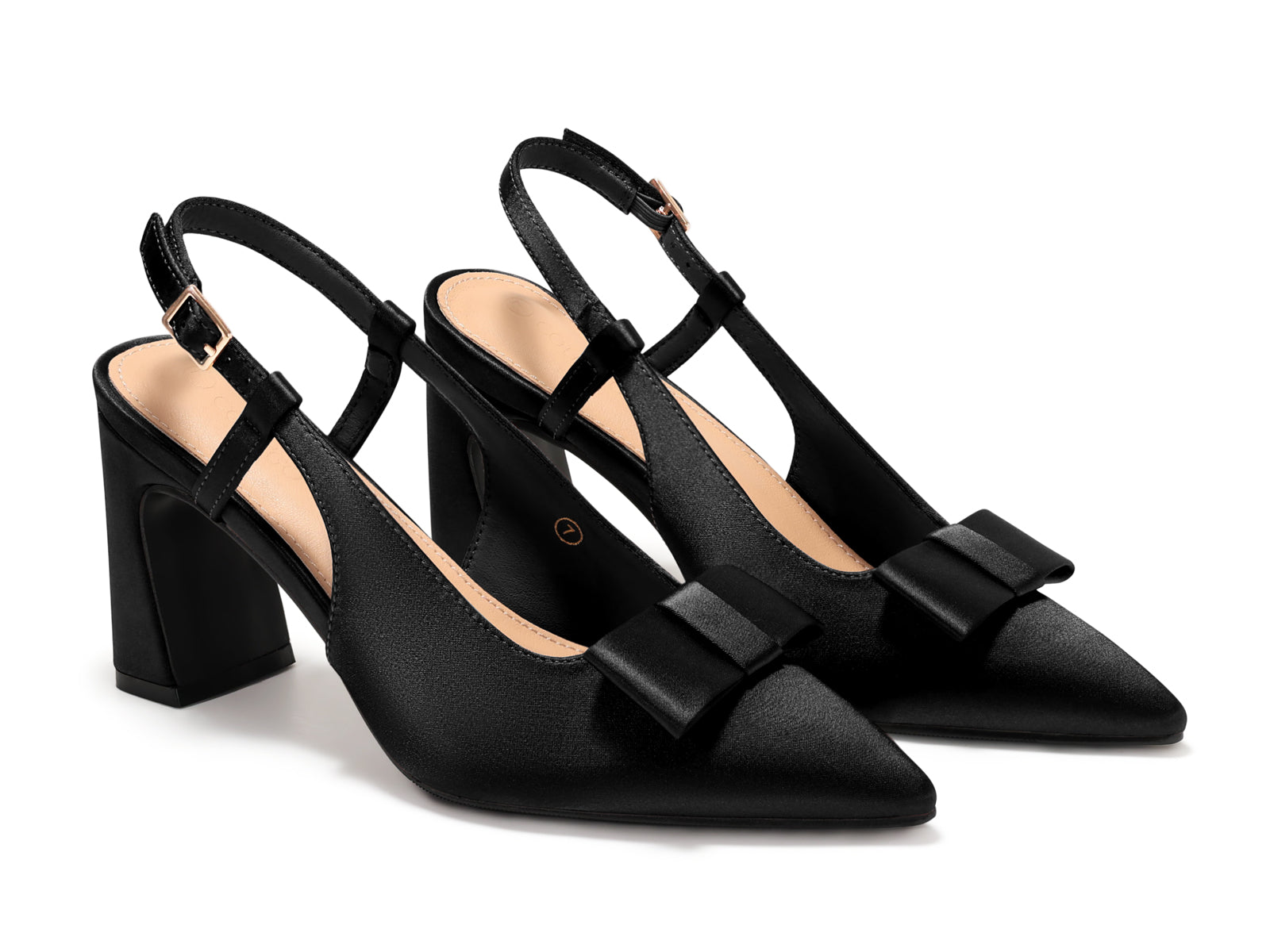Coutgo Womens Black Slingback Chunky High Heels