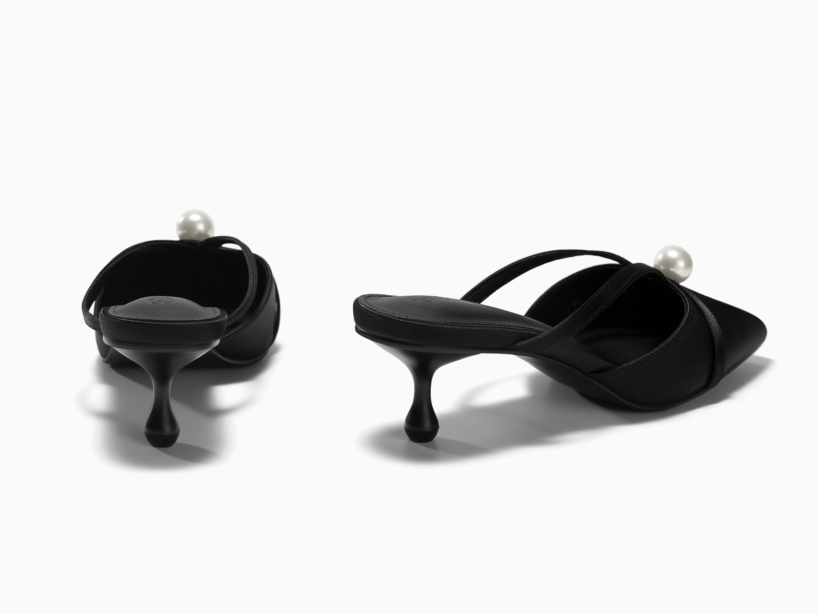 Coutgo Womens Black Pearl Kitten Heels