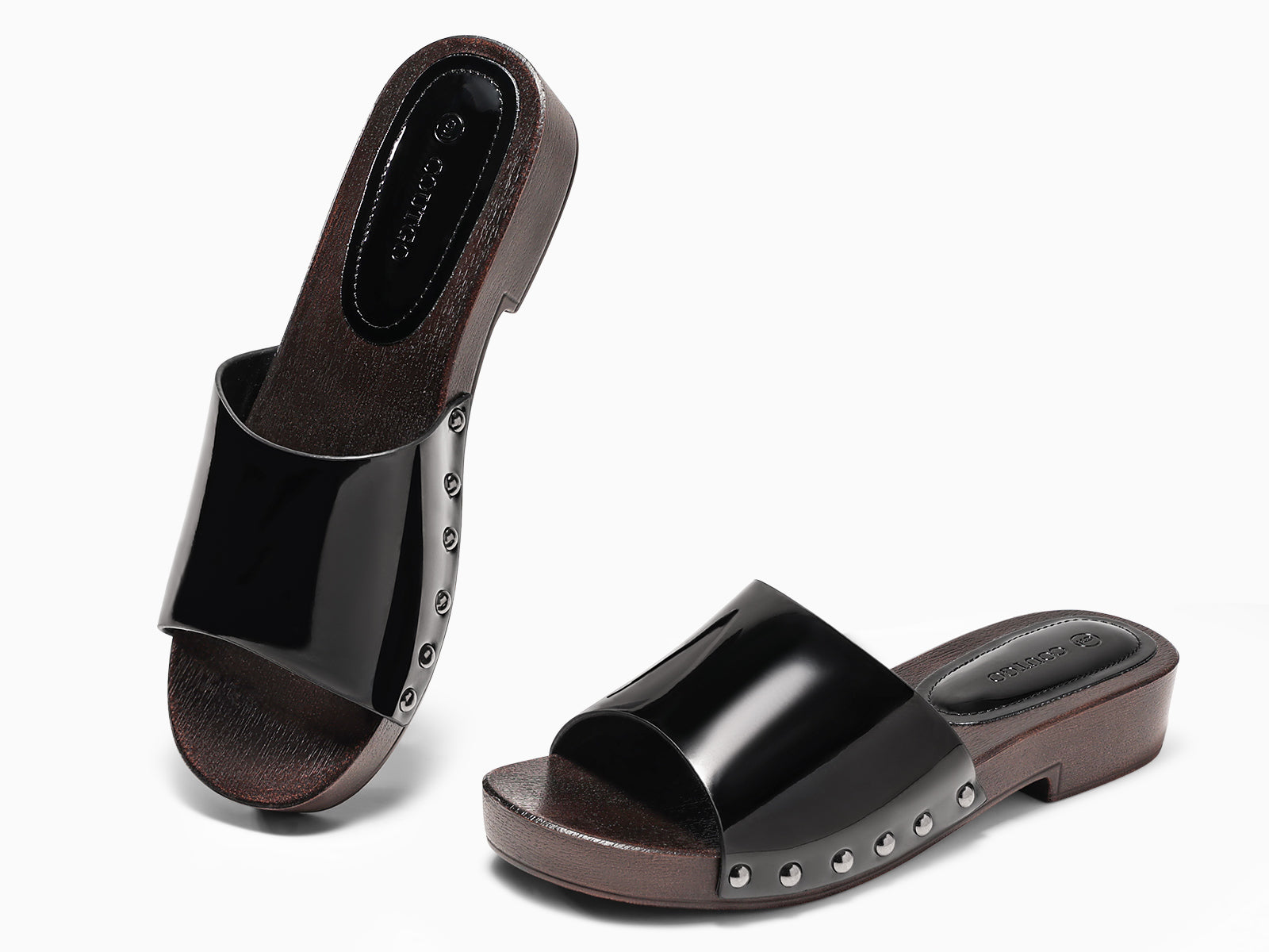 Coutgo Womens Black Platform Chunky Heels Sandals