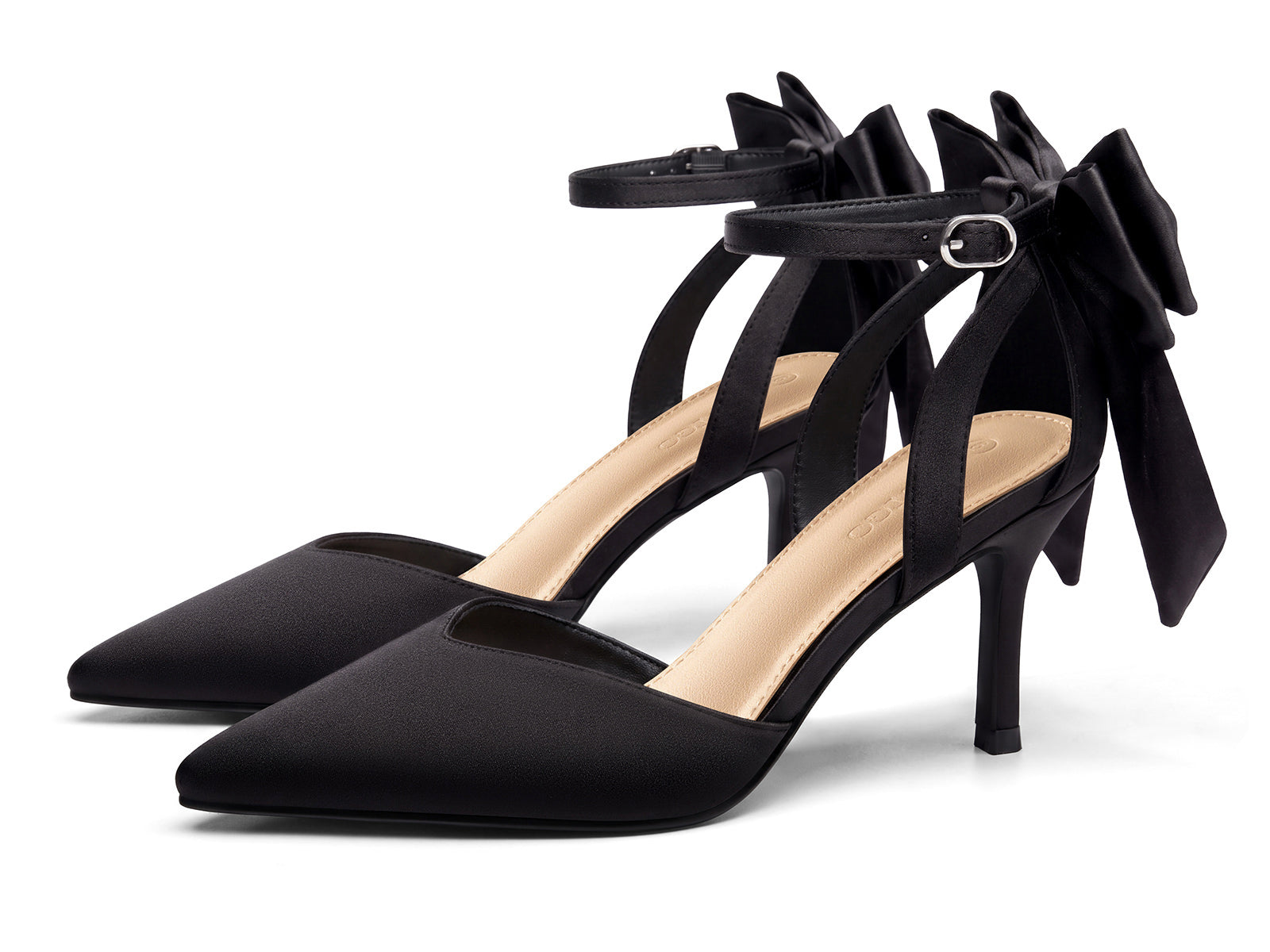 Coutgo Women's Black Satin Kitten Heels