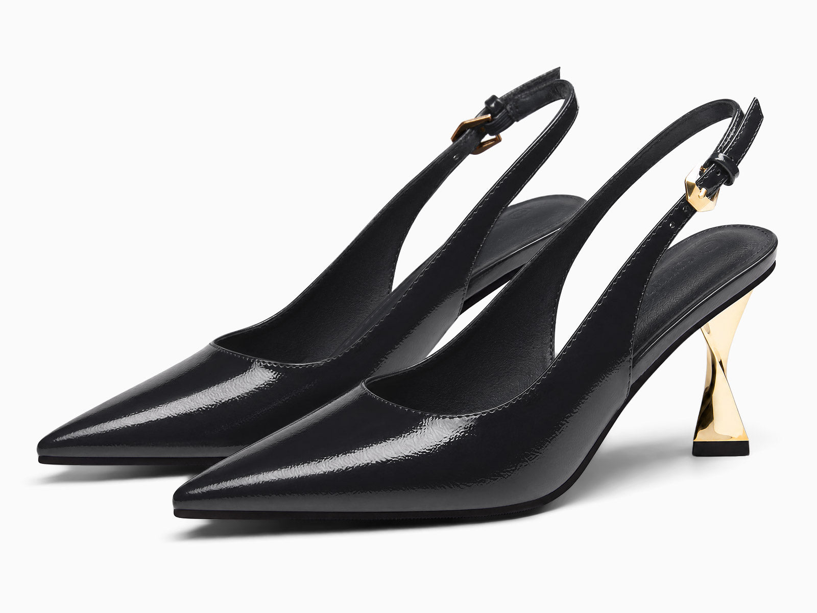 Coutgo Women's Black Kitten Slingback Heels