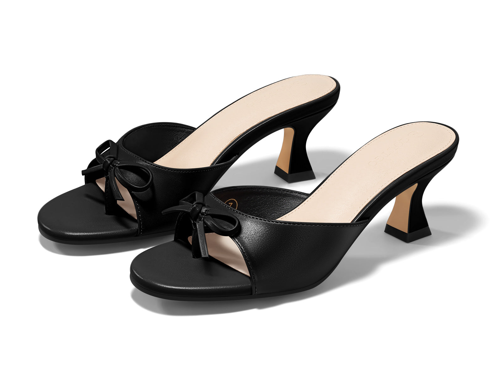 Coutgo Women's Black Pu Kitten Heels Sandals