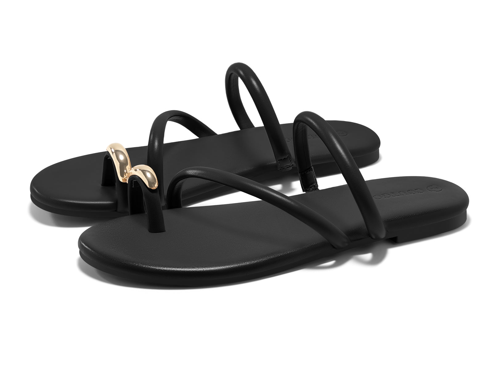 Coutgo Womens Black Strappy Flat Sandals