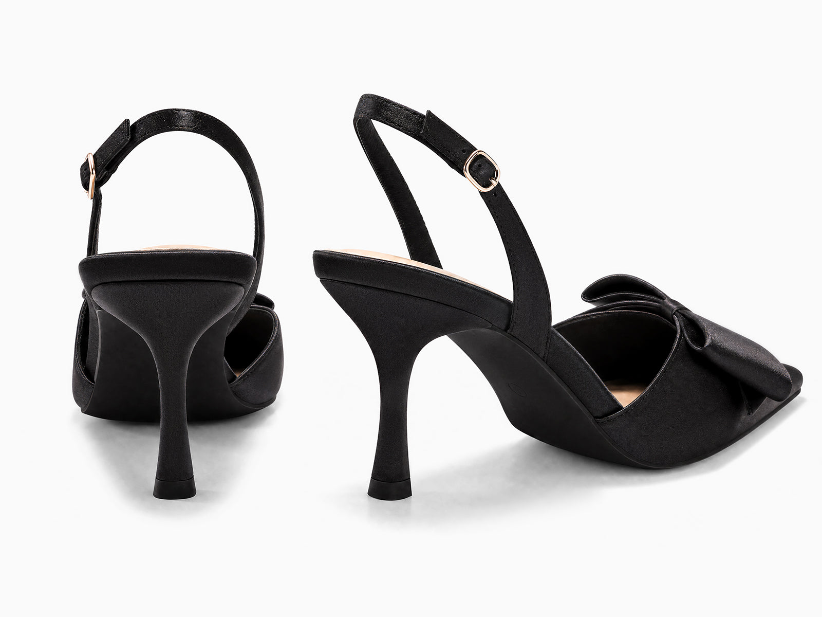 Coutgo Womens Black Slingback Kitten Heels