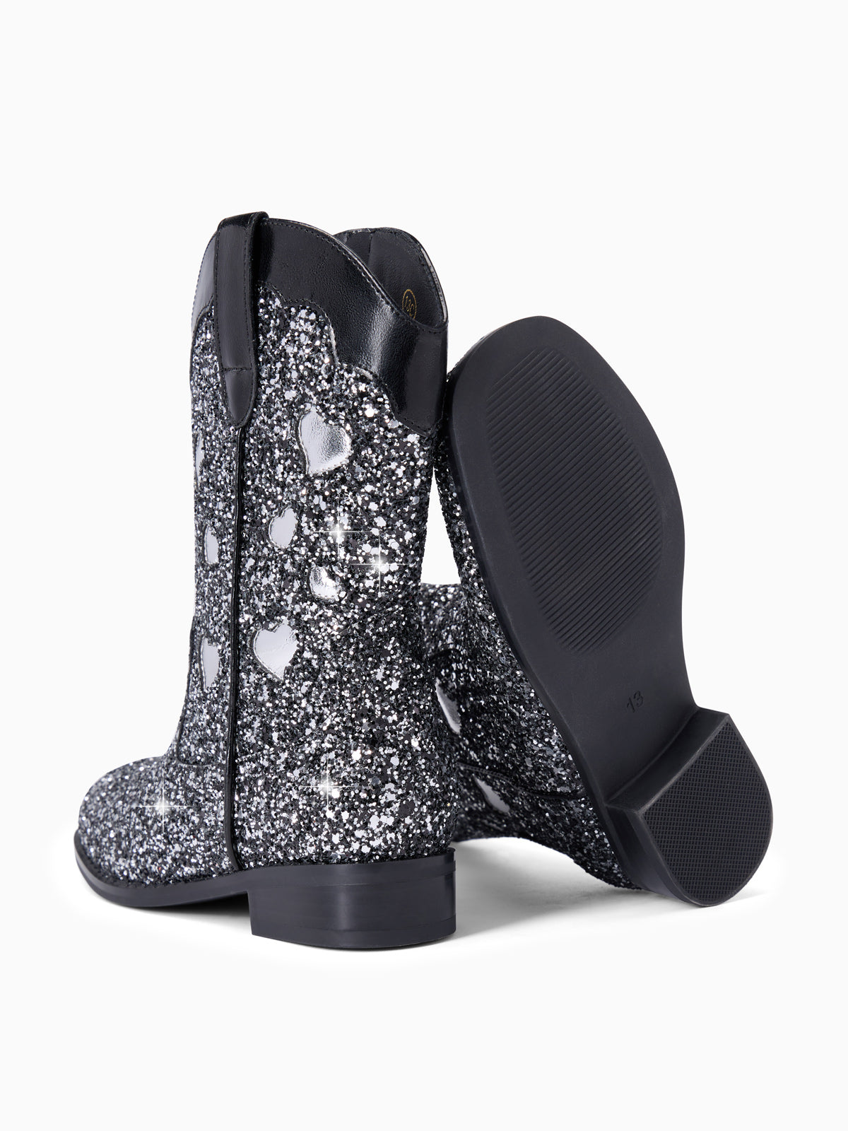 Coutgo Women Black Glitter Cowgirl Boots